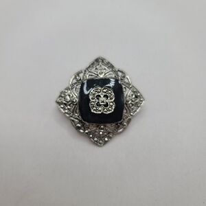 Vintage Silver And Black Brooch Pin